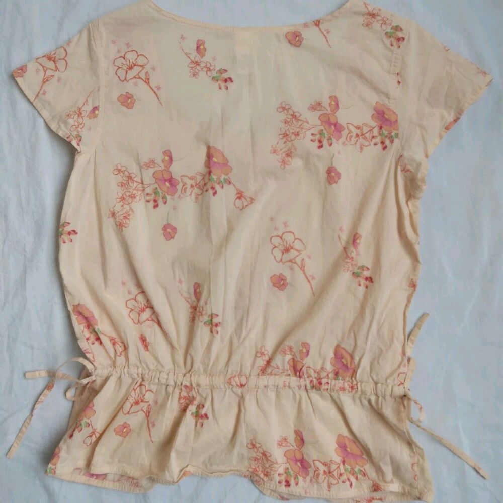 90s Y2K Fashion Bug Blouse Peach Floral Ties On The Sides Fairy Grunge Women's M - Picture 10 of 12